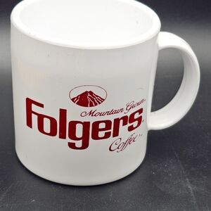 Vintage Folgers Coffee White and Red Plastic Coffee Mug